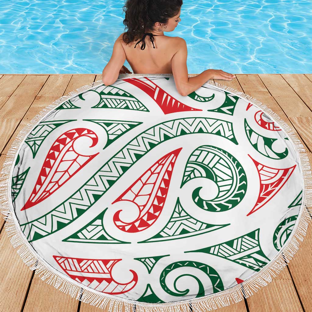 New Zealand Kowhaiwhai Christmas Beach Blanket Traditional Maori Koru Pattern - Aussie Hoodie