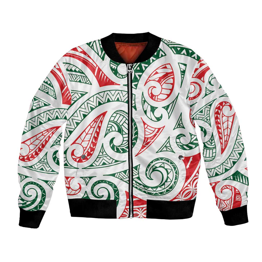 New Zealand Kowhaiwhai Christmas Bomber Jacket Traditional Maori Koru Pattern - Aussie Hoodie