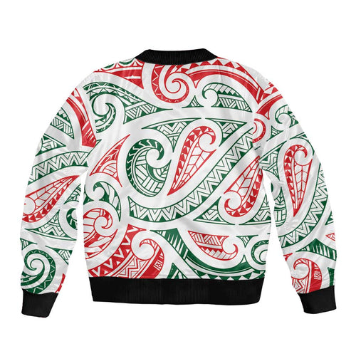 New Zealand Kowhaiwhai Christmas Bomber Jacket Traditional Maori Koru Pattern - Aussie Hoodie