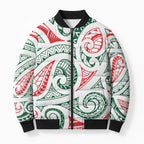 New Zealand Kowhaiwhai Christmas Bomber Puffer Jacket Traditional Maori Koru Pattern - Aussie Hoodie