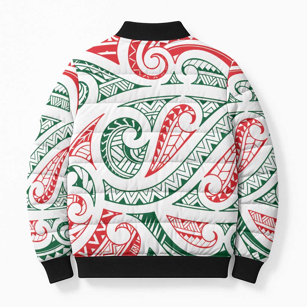 New Zealand Kowhaiwhai Christmas Bomber Puffer Jacket Traditional Maori Koru Pattern - Aussie Hoodie