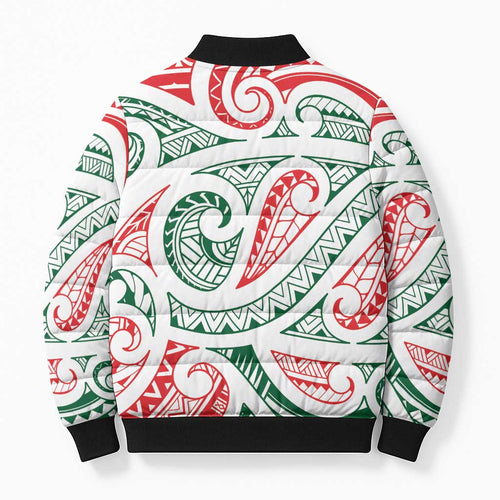 New Zealand Kowhaiwhai Christmas Bomber Puffer Jacket Traditional Maori Koru Pattern - Aussie Hoodie