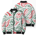 New Zealand Kowhaiwhai Christmas Bomber Puffer Jacket Traditional Maori Koru Pattern - Aussie Hoodie