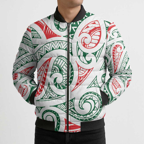 New Zealand Kowhaiwhai Christmas Bomber Puffer Jacket Traditional Maori Koru Pattern - Aussie Hoodie