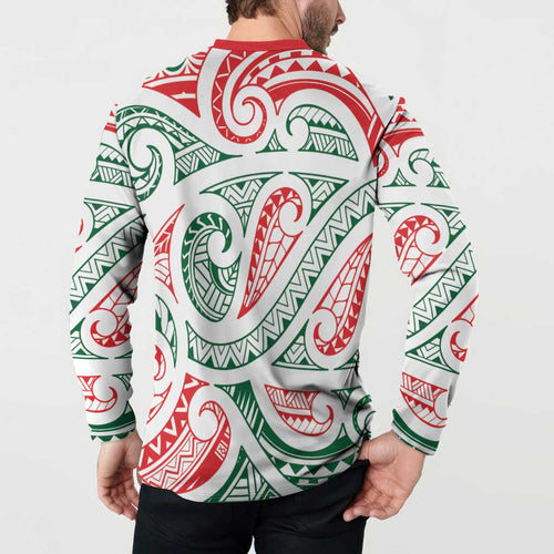New Zealand Kowhaiwhai Christmas Button Sweatshirt Traditional Maori Koru Pattern - Aussie Hoodie