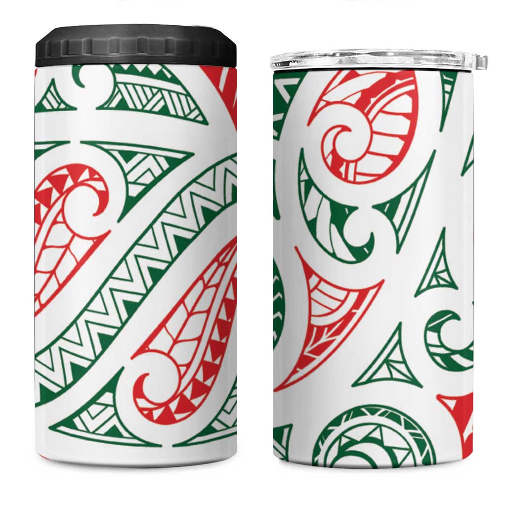 New Zealand Kowhaiwhai Christmas 4 in 1 Can Cooler Tumbler Traditional Maori Koru Pattern - Aussie Hoodie