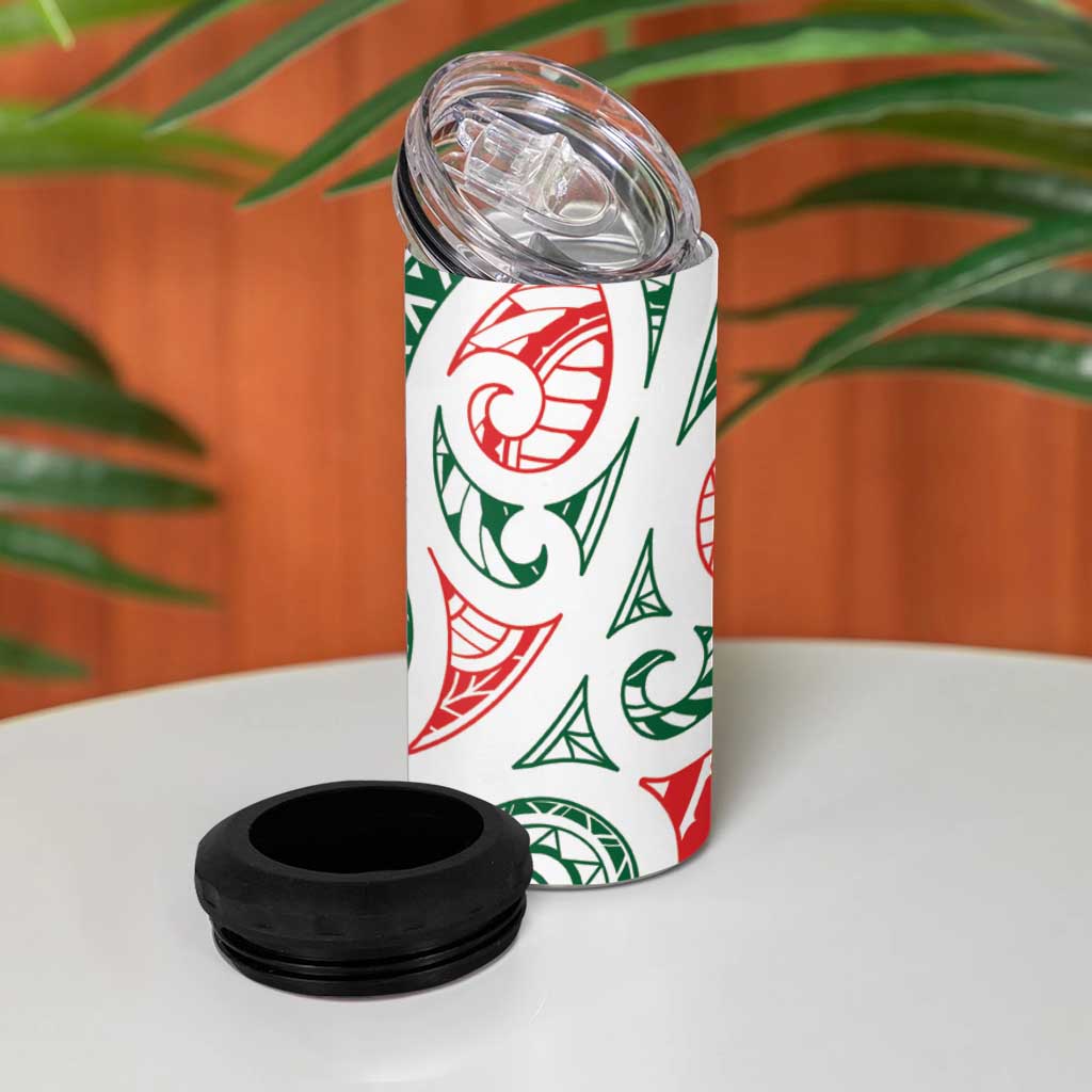 New Zealand Kowhaiwhai Christmas 4 in 1 Can Cooler Tumbler Traditional Maori Koru Pattern - Aussie Hoodie