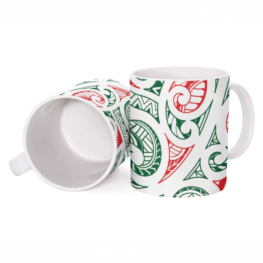 New Zealand Kowhaiwhai Christmas Ceramic Mug Traditional Maori Koru Pattern - Aussie Hoodie