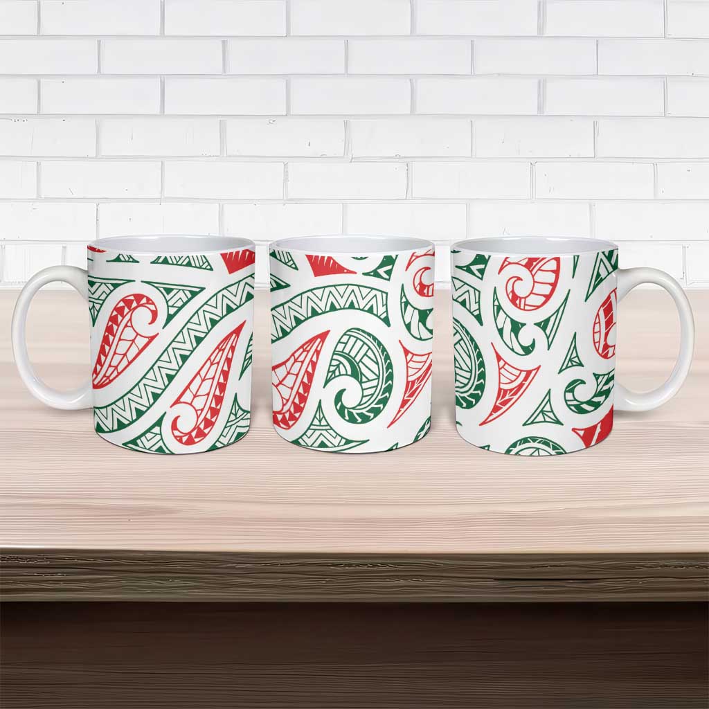 New Zealand Kowhaiwhai Christmas Ceramic Mug Traditional Maori Koru Pattern - Aussie Hoodie