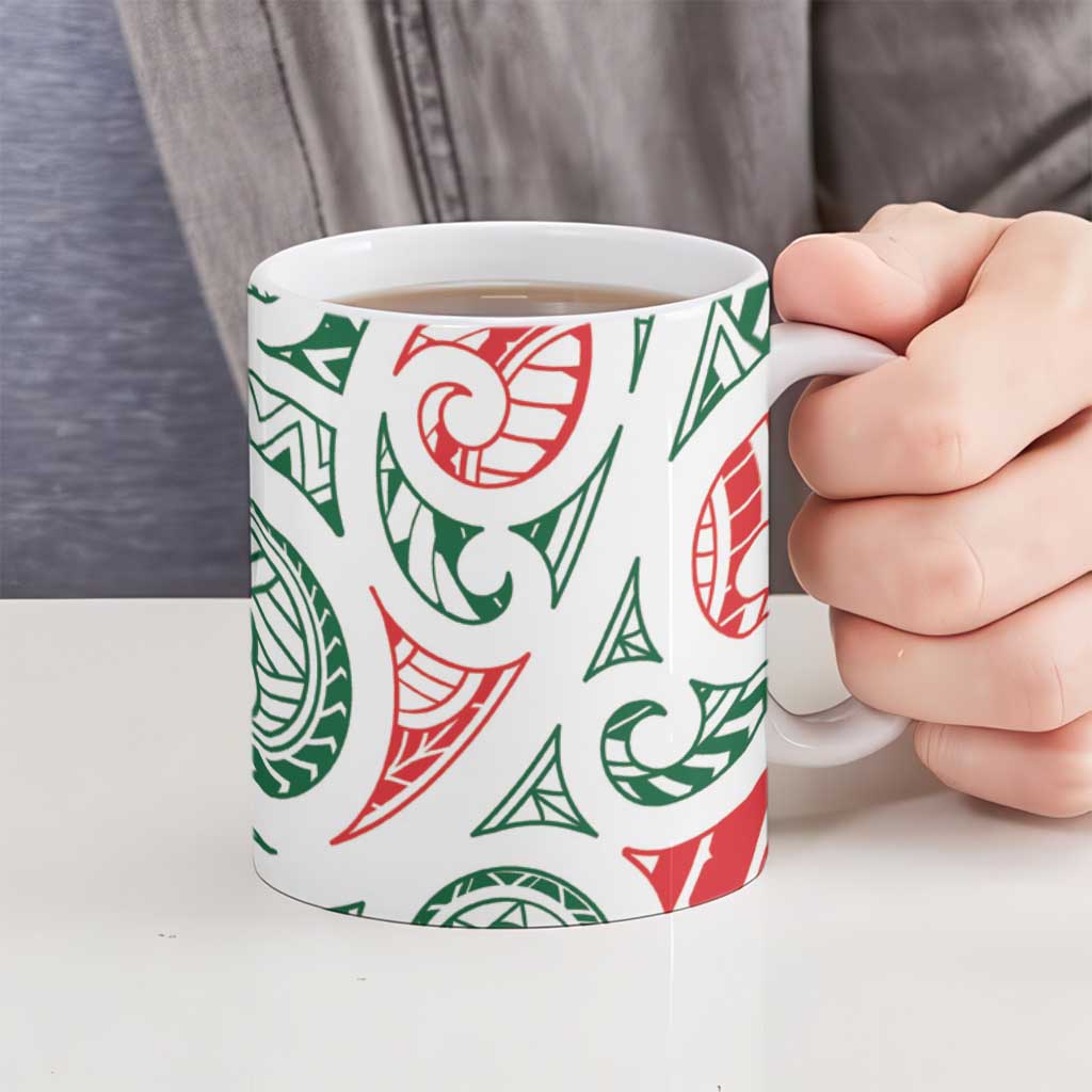 New Zealand Kowhaiwhai Christmas Ceramic Mug Traditional Maori Koru Pattern - Aussie Hoodie