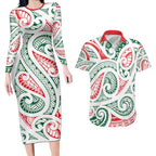 New Zealand Kowhaiwhai Christmas Couples Matching Long Sleeve Bodycon Dress and Hawaiian Shirt Traditional Maori Koru Pattern - Aussie Hoodie