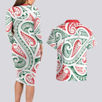 New Zealand Kowhaiwhai Christmas Couples Matching Long Sleeve Bodycon Dress and Hawaiian Shirt Traditional Maori Koru Pattern - Aussie Hoodie