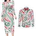 New Zealand Kowhaiwhai Christmas Couples Matching Long Sleeve Bodycon Dress and Long Sleeve Button Shirt Traditional Maori Koru Pattern - Aussie Hoodie