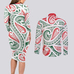 New Zealand Kowhaiwhai Christmas Couples Matching Long Sleeve Bodycon Dress and Long Sleeve Button Shirt Traditional Maori Koru Pattern - Aussie Hoodie