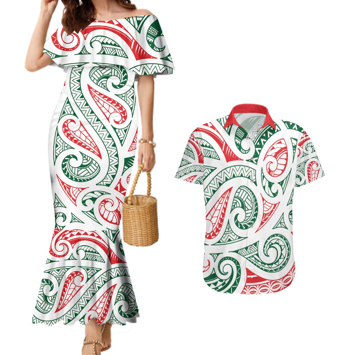 New Zealand Kowhaiwhai Christmas Couples Matching Mermaid Dress and Hawaiian Shirt Traditional Maori Koru Pattern - Aussie Hoodie