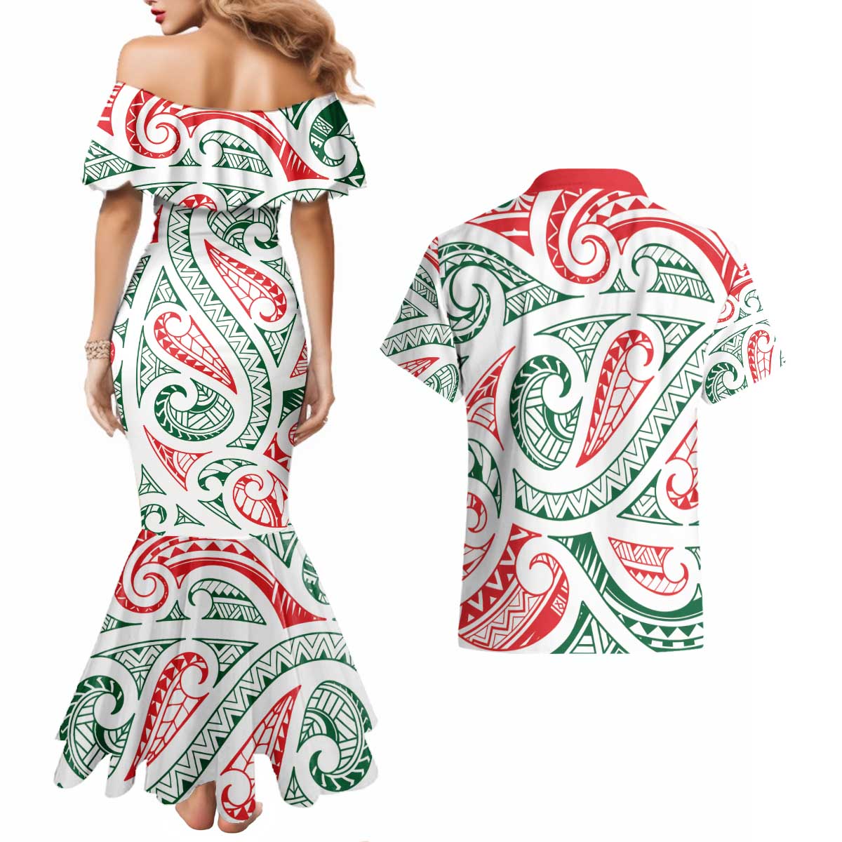 New Zealand Kowhaiwhai Christmas Couples Matching Mermaid Dress and Hawaiian Shirt Traditional Maori Koru Pattern - Aussie Hoodie
