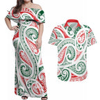 New Zealand Kowhaiwhai Christmas Couples Matching Off Shoulder Maxi Dress and Hawaiian Shirt Traditional Maori Koru Pattern - Aussie Hoodie