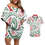 New Zealand Kowhaiwhai Christmas Couples Matching Off Shoulder Short Dress and Hawaiian Shirt Traditional Maori Koru Pattern - Aussie Hoodie