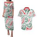 New Zealand Kowhaiwhai Christmas Couples Matching Puletasi and Hawaiian Shirt Traditional Maori Koru Pattern - Aussie Hoodie