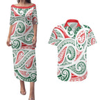 New Zealand Kowhaiwhai Christmas Couples Matching Puletasi and Hawaiian Shirt Traditional Maori Koru Pattern - Aussie Hoodie