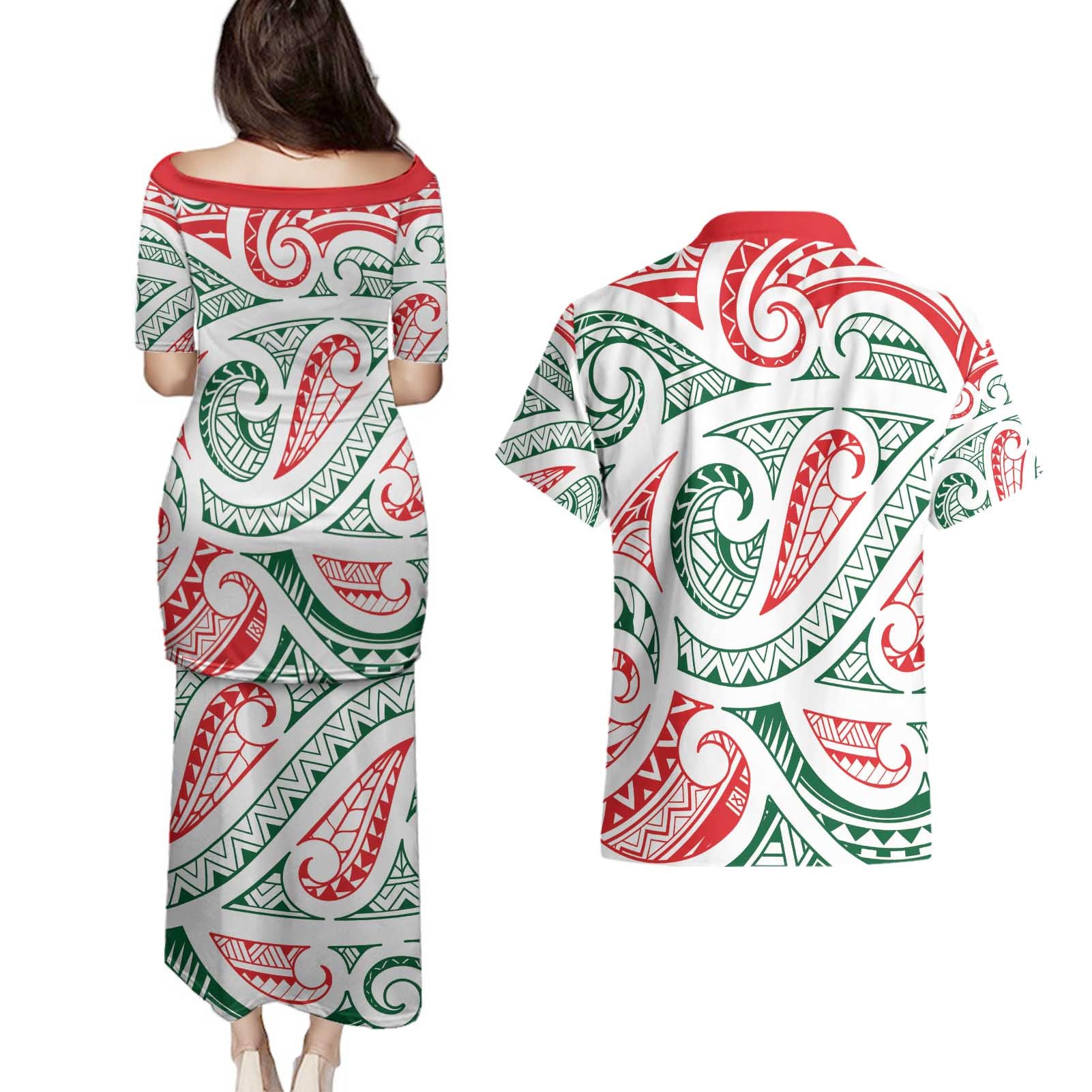 New Zealand Kowhaiwhai Christmas Couples Matching Puletasi and Hawaiian Shirt Traditional Maori Koru Pattern - Aussie Hoodie