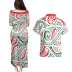 New Zealand Kowhaiwhai Christmas Couples Matching Puletasi and Hawaiian Shirt Traditional Maori Koru Pattern - Aussie Hoodie