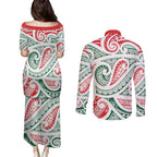 New Zealand Kowhaiwhai Christmas Couples Matching Puletasi and Long Sleeve Button Shirt Traditional Maori Koru Pattern - Aussie Hoodie