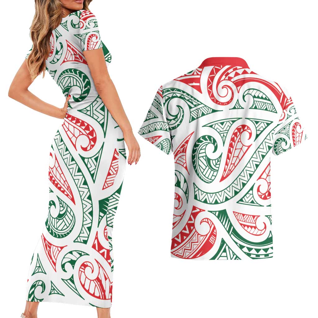New Zealand Kowhaiwhai Christmas Couples Matching Short Sleeve Bodycon Dress and Hawaiian Shirt Traditional Maori Koru Pattern - Aussie Hoodie