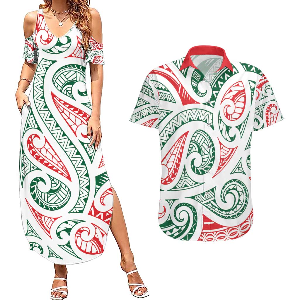 New Zealand Kowhaiwhai Christmas Couples Matching Summer Maxi Dress and Hawaiian Shirt Traditional Maori Koru Pattern - Aussie Hoodie