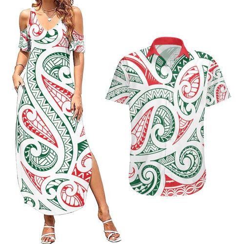 New Zealand Kowhaiwhai Christmas Couples Matching Summer Maxi Dress and Hawaiian Shirt Traditional Maori Koru Pattern - Aussie Hoodie
