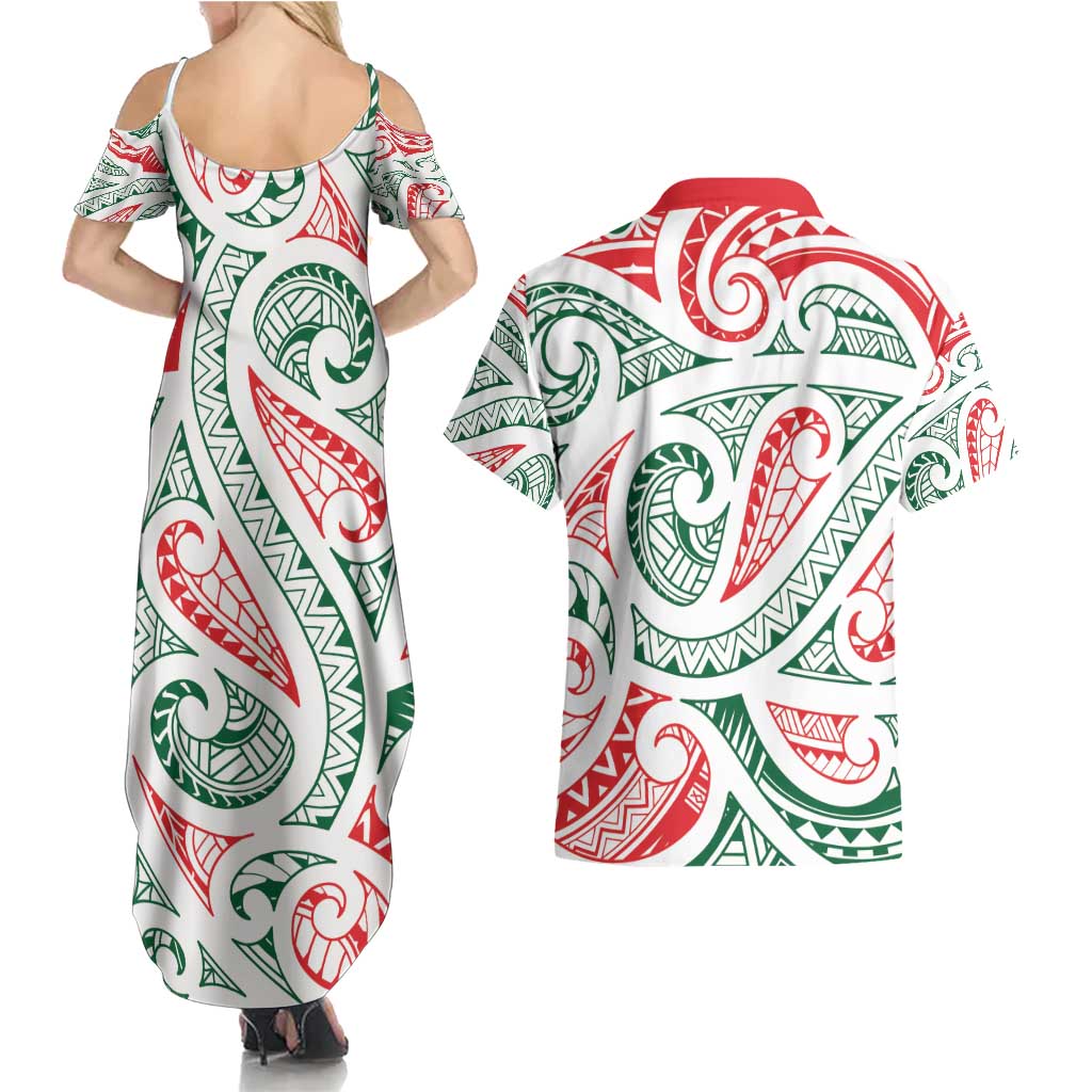 New Zealand Kowhaiwhai Christmas Couples Matching Summer Maxi Dress and Hawaiian Shirt Traditional Maori Koru Pattern - Aussie Hoodie