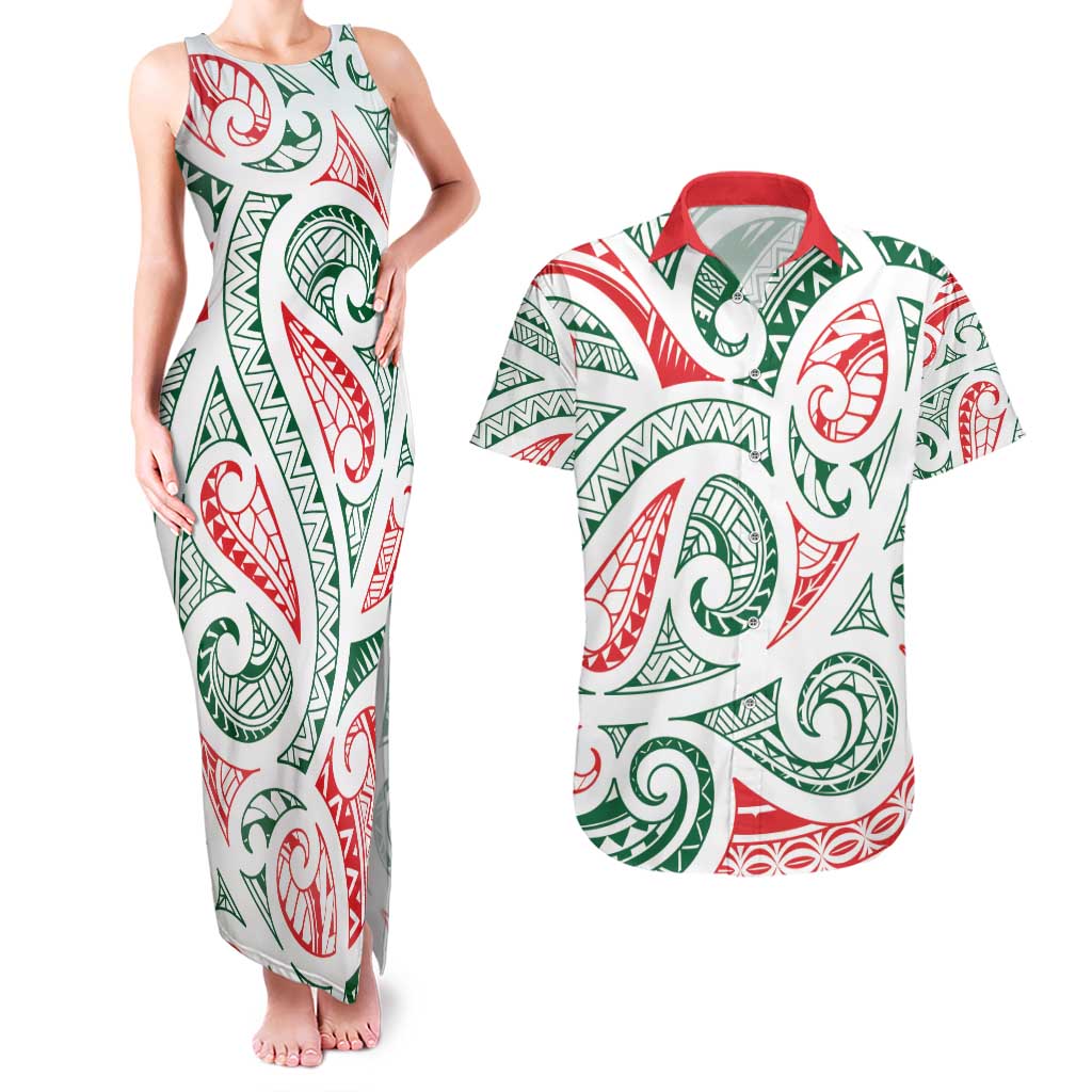New Zealand Kowhaiwhai Christmas Couples Matching Tank Maxi Dress and Hawaiian Shirt Traditional Maori Koru Pattern - Aussie Hoodie