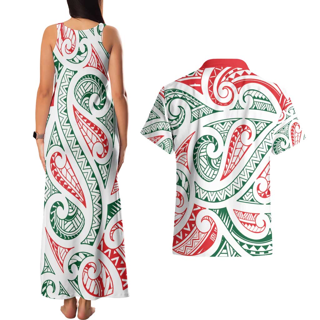 New Zealand Kowhaiwhai Christmas Couples Matching Tank Maxi Dress and Hawaiian Shirt Traditional Maori Koru Pattern - Aussie Hoodie