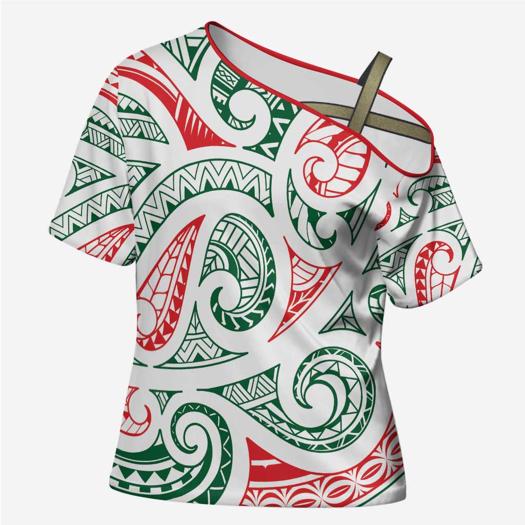 New Zealand Kowhaiwhai Christmas Cross Shoulder Shirt Traditional Maori Koru Pattern - Aussie Hoodie