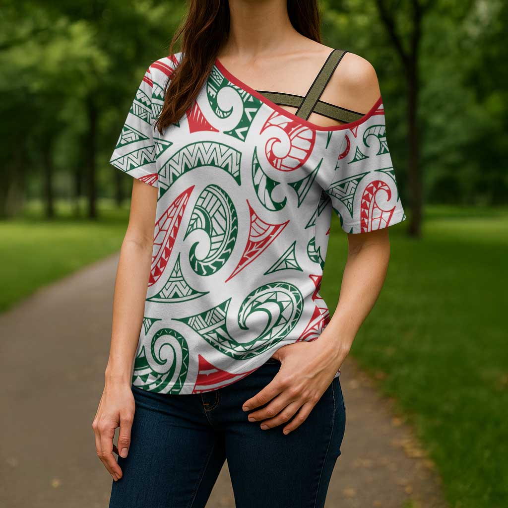 New Zealand Kowhaiwhai Christmas Cross Shoulder Shirt Traditional Maori Koru Pattern - Aussie Hoodie