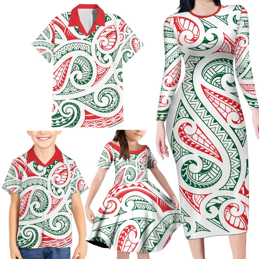 New Zealand Kowhaiwhai Christmas Family Matching Long Sleeve Bodycon Dress and Hawaiian Shirt Traditional Maori Koru Pattern - Aussie Hoodie
