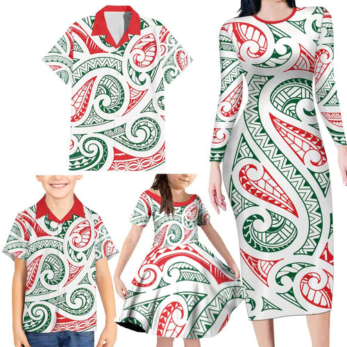 New Zealand Kowhaiwhai Christmas Family Matching Long Sleeve Bodycon Dress and Hawaiian Shirt Traditional Maori Koru Pattern - Aussie Hoodie