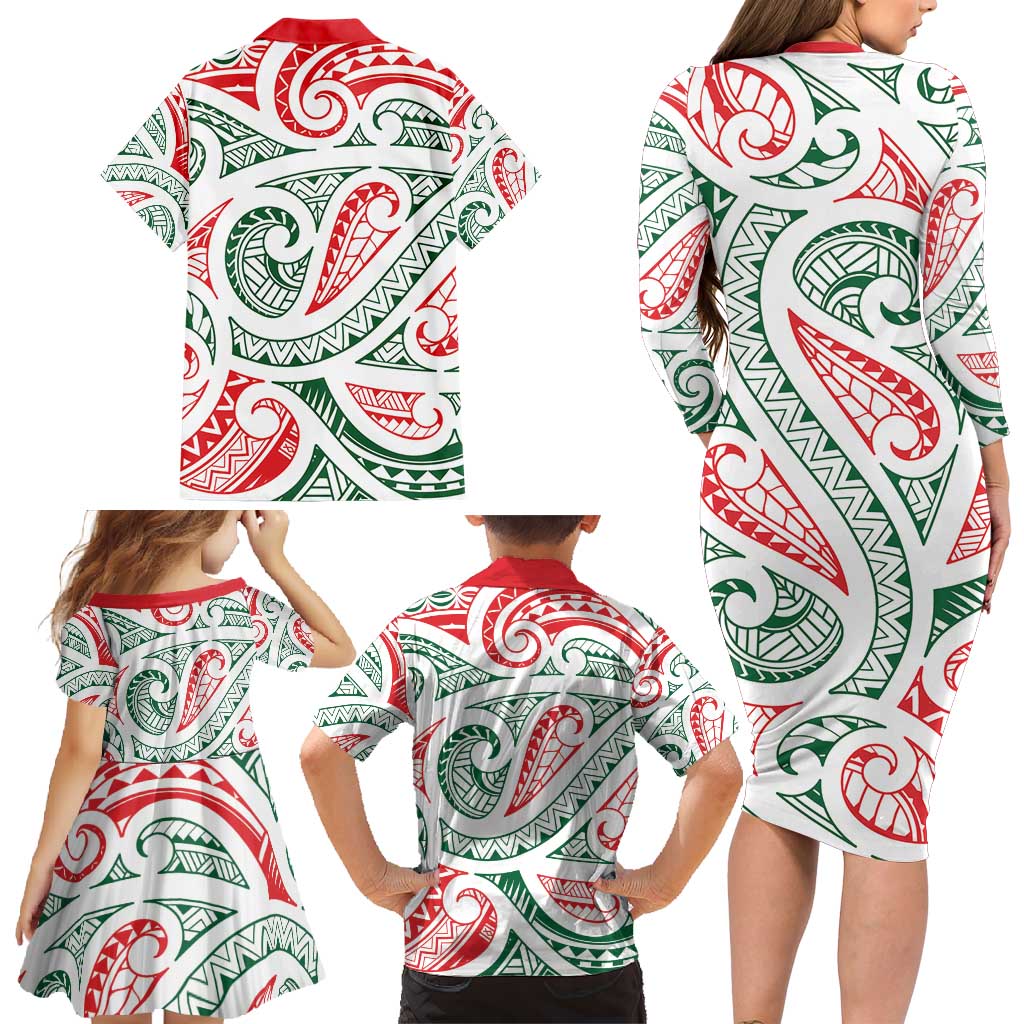 New Zealand Kowhaiwhai Christmas Family Matching Long Sleeve Bodycon Dress and Hawaiian Shirt Traditional Maori Koru Pattern - Aussie Hoodie