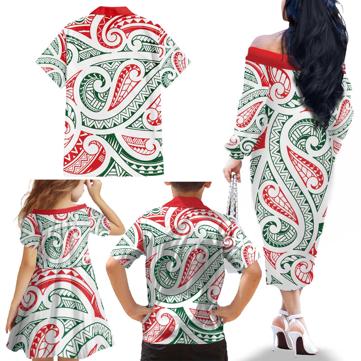 New Zealand Kowhaiwhai Christmas Family Matching Off The Shoulder Long Sleeve Dress and Hawaiian Shirt Traditional Maori Koru Pattern - Aussie Hoodie
