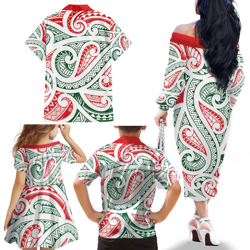 New Zealand Kowhaiwhai Christmas Family Matching Off The Shoulder Long Sleeve Dress and Hawaiian Shirt Traditional Maori Koru Pattern - Aussie Hoodie