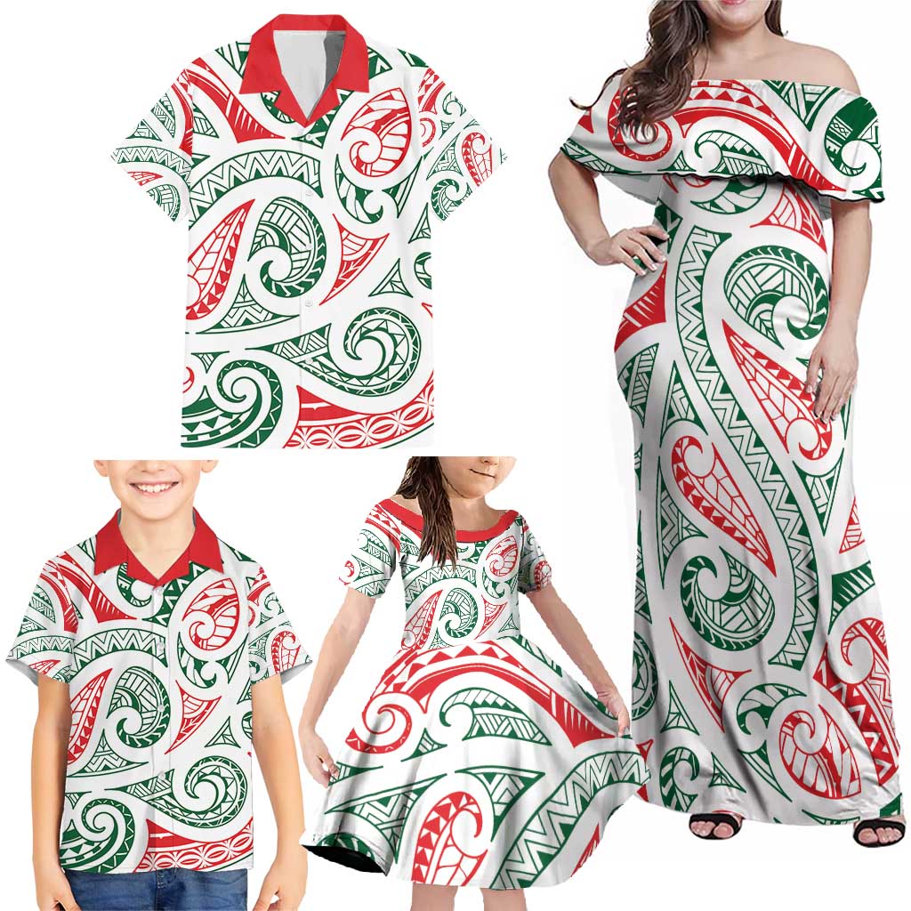 New Zealand Kowhaiwhai Christmas Family Matching Off Shoulder Maxi Dress and Hawaiian Shirt Traditional Maori Koru Pattern - Aussie Hoodie