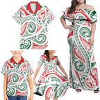New Zealand Kowhaiwhai Christmas Family Matching Off Shoulder Maxi Dress and Hawaiian Shirt Traditional Maori Koru Pattern - Aussie Hoodie