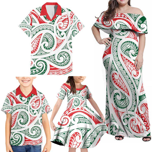 New Zealand Kowhaiwhai Christmas Family Matching Off Shoulder Maxi Dress and Hawaiian Shirt Traditional Maori Koru Pattern - Aussie Hoodie