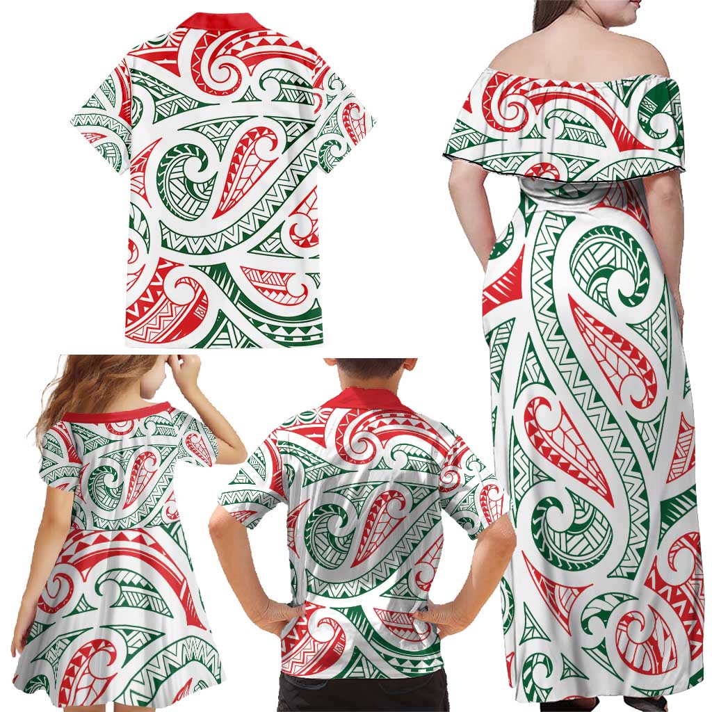 New Zealand Kowhaiwhai Christmas Family Matching Off Shoulder Maxi Dress and Hawaiian Shirt Traditional Maori Koru Pattern - Aussie Hoodie