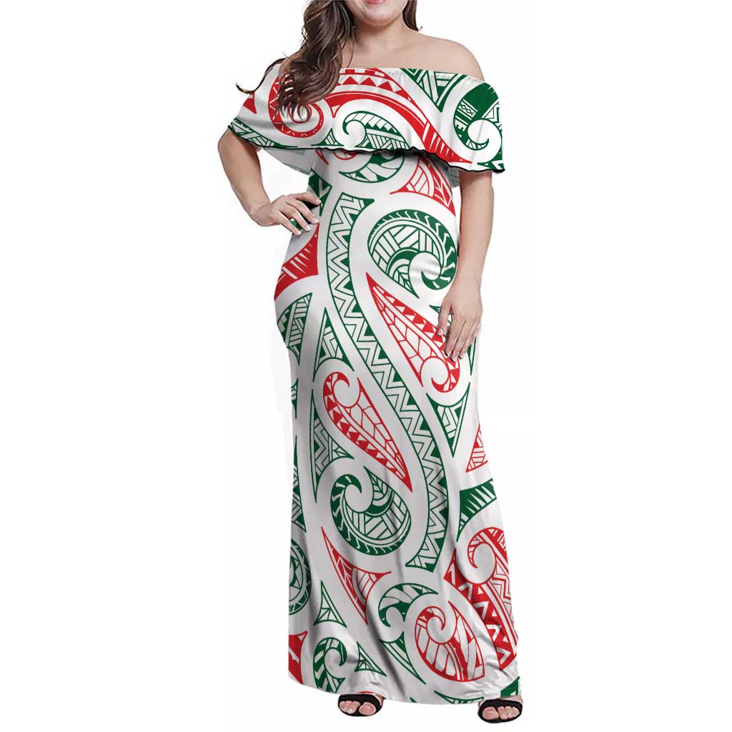 New Zealand Kowhaiwhai Christmas Family Matching Off Shoulder Maxi Dress and Hawaiian Shirt Traditional Maori Koru Pattern - Aussie Hoodie