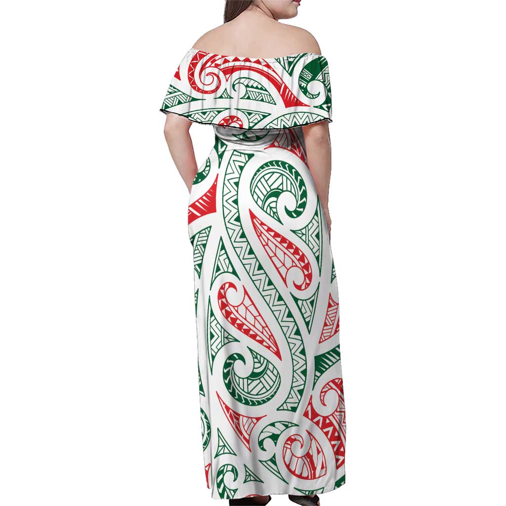 New Zealand Kowhaiwhai Christmas Family Matching Off Shoulder Maxi Dress and Hawaiian Shirt Traditional Maori Koru Pattern - Aussie Hoodie