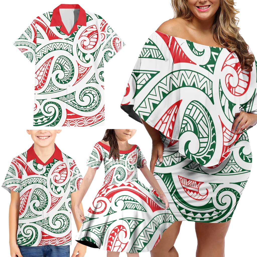 New Zealand Kowhaiwhai Christmas Family Matching Off Shoulder Short Dress and Hawaiian Shirt Traditional Maori Koru Pattern - Aussie Hoodie