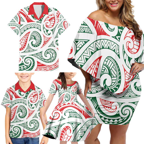 New Zealand Kowhaiwhai Christmas Family Matching Off Shoulder Short Dress and Hawaiian Shirt Traditional Maori Koru Pattern - Aussie Hoodie