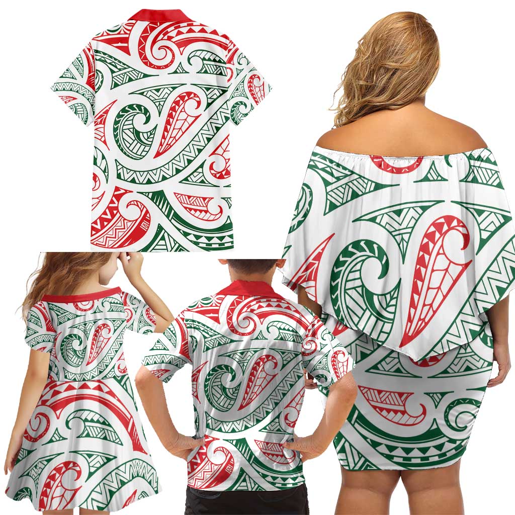 New Zealand Kowhaiwhai Christmas Family Matching Off Shoulder Short Dress and Hawaiian Shirt Traditional Maori Koru Pattern - Aussie Hoodie