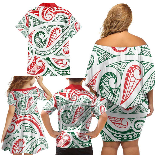 New Zealand Kowhaiwhai Christmas Family Matching Off Shoulder Short Dress and Hawaiian Shirt Traditional Maori Koru Pattern - Aussie Hoodie